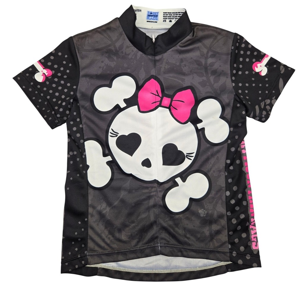 Rocky Mountain Rags Kids Medium Cycling Jersey Skull Punk Power Pink Black Grey
